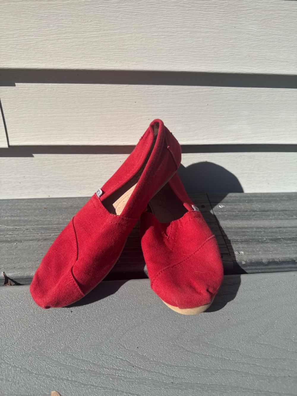 Toms Red Canvas Slip-On Flats - Women's Casual Shoes